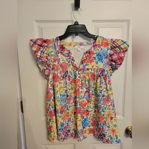 Oddi FloralFlutter-Sleeve Blouse - Multicolor